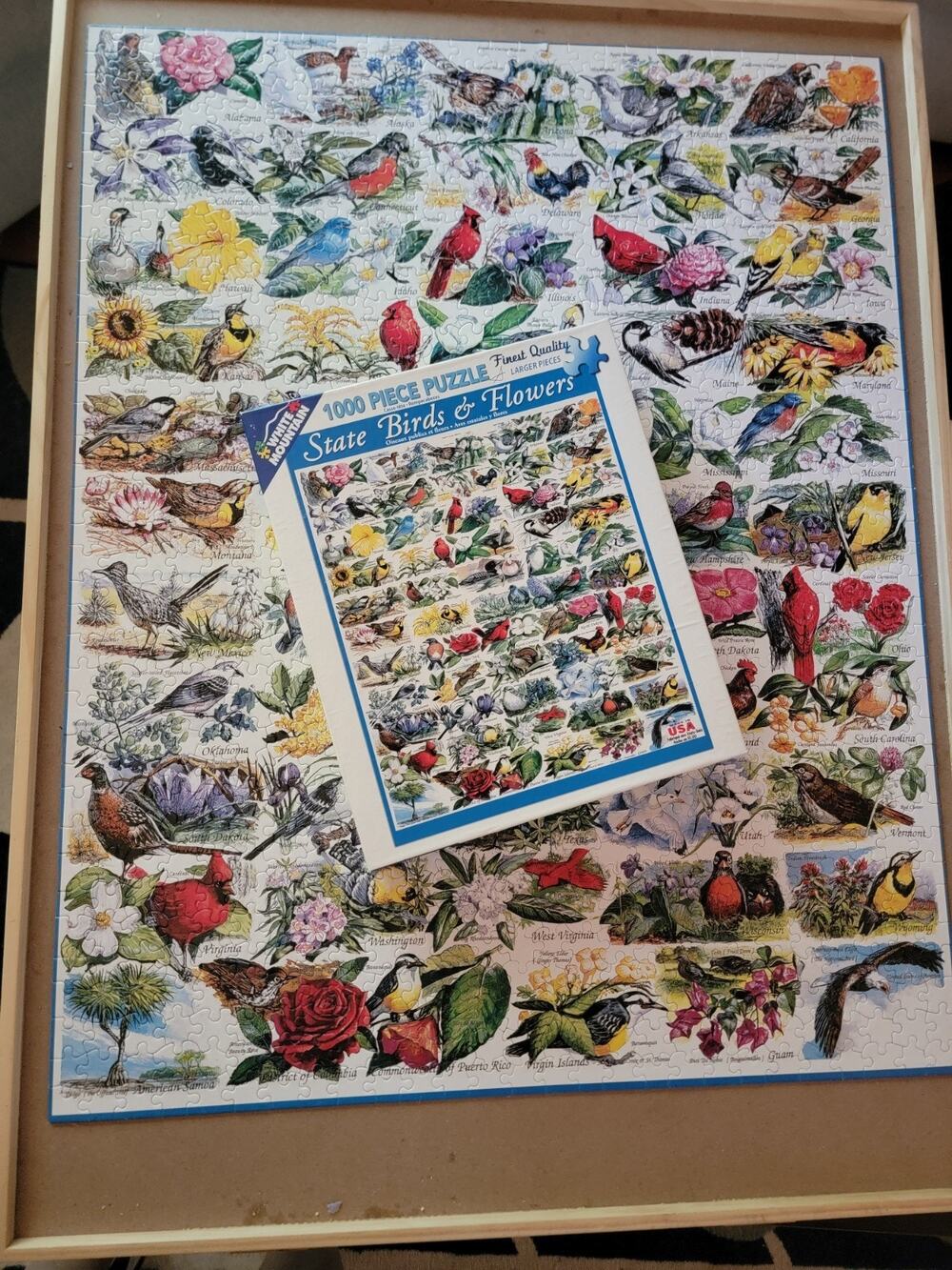 White Mountain Puzzle State Birds & Flowers 1000 Piece Puzzle 1998 Complete